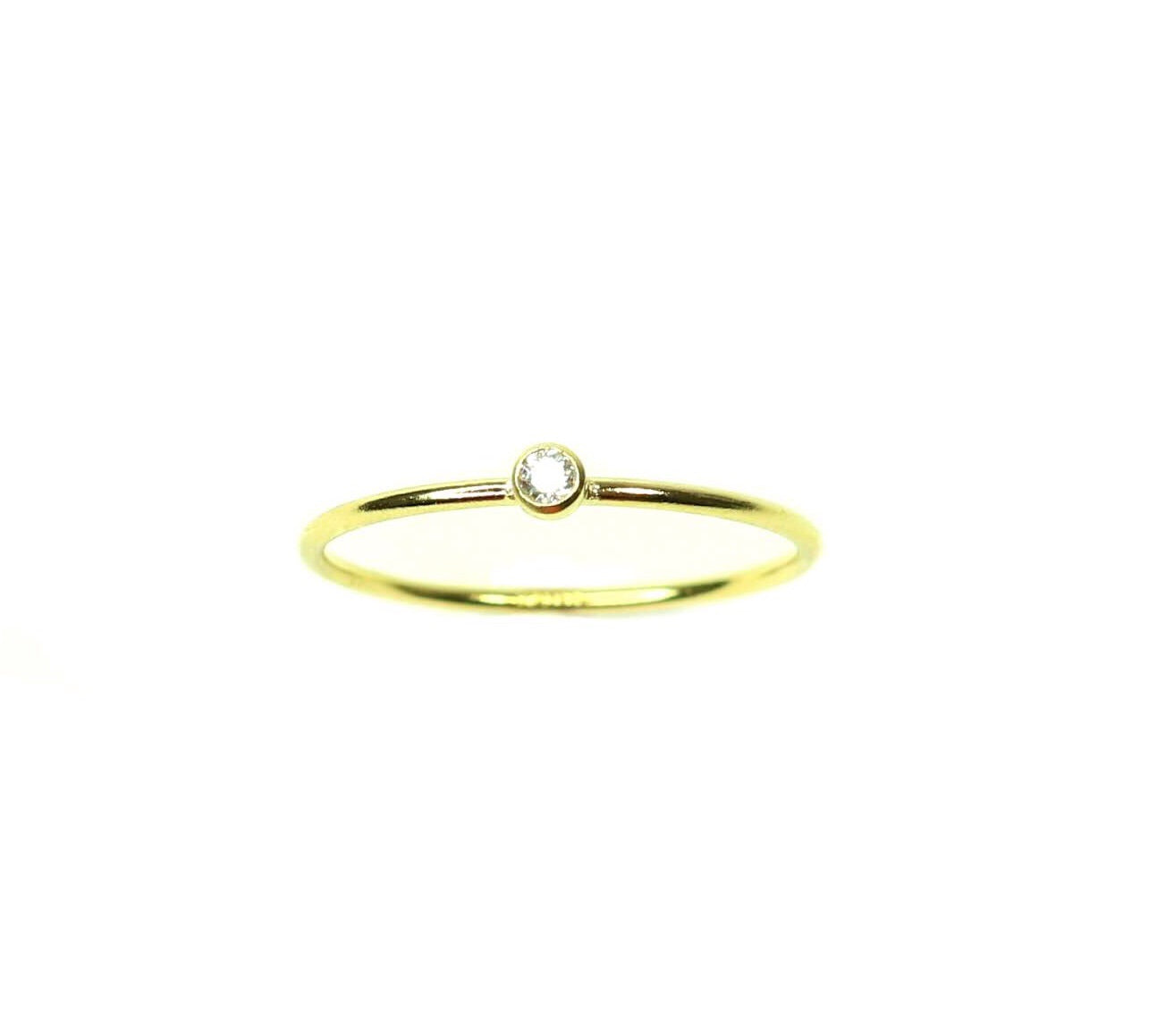 14K Stack Ring | 14K Solid Gold Dainty Ring with Tiny CZ